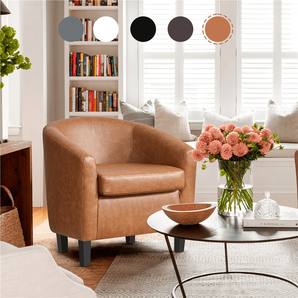 Yaheetech Faux Leather Accent Chair for Living Room, Brown