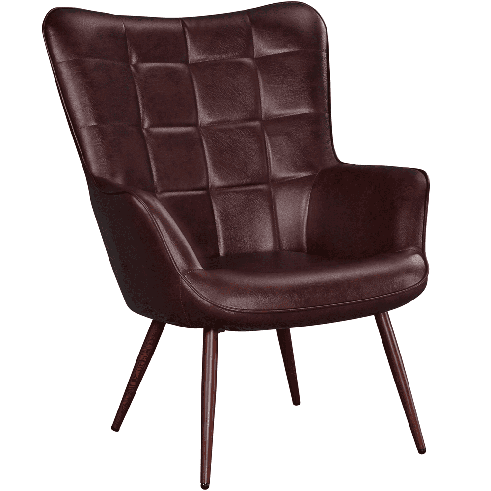 Alden Design Mid-Century Modern Faux Leather Wingback Accent Chair, Chestnut Brown