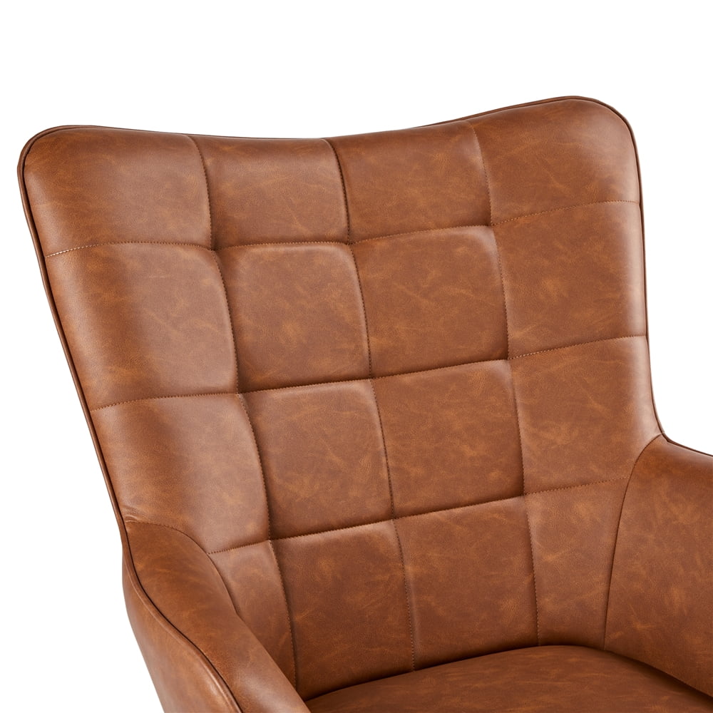 Alden Design Mid-Century Modern Faux Leather Wingback Accent Chair, Set of 2, Brown