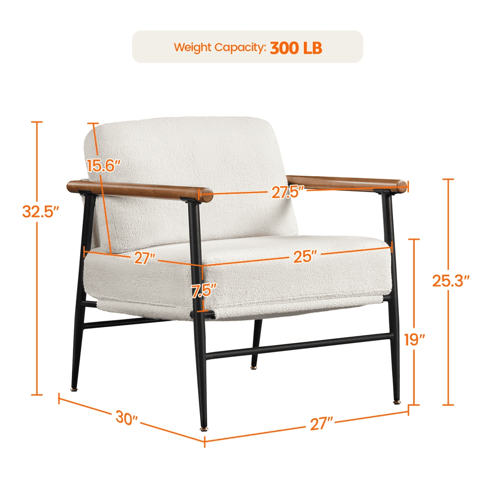 Yaheetech Mid-century Modern Upholstered Accent Chair, Ivory