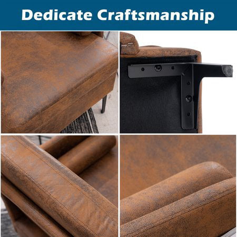 VINGLI Extra Wide Deep Accent Chair, Rustic Mid Century Chair Reading Chair Sofa Chair with Side Pocket for Living Room/Bedroom