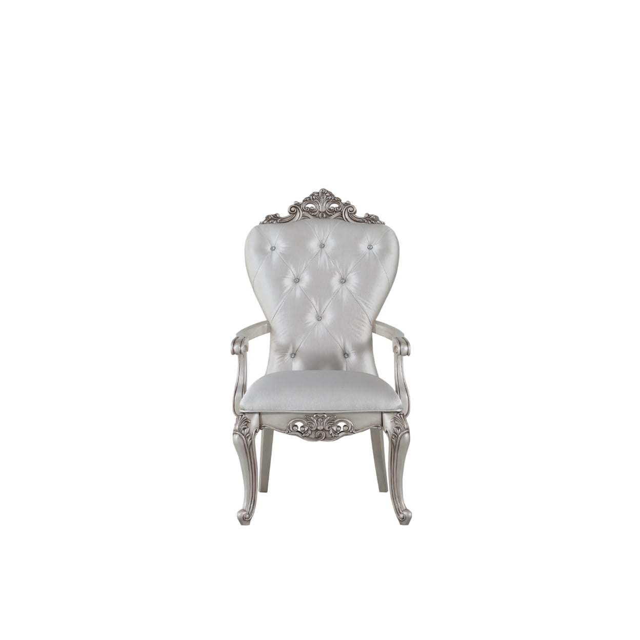 Wooden Arm Chairs with Button Tufting, Set of Two, Cream and White- Saltoro Sherpi
