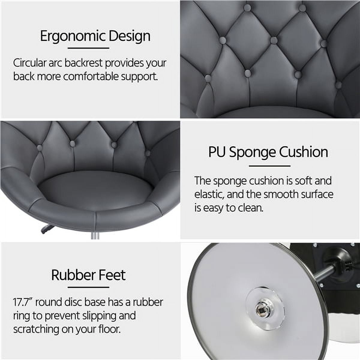 Alden Design Modern Tufted Adjustable Barrel Swivel Accent Chair, Gray Faux Leather