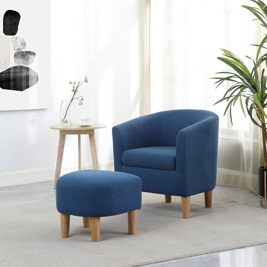 Accent Arm Chair with Ottoman, Modern Home Leisure Reading Chair with Footrest Single Sofa, Blue