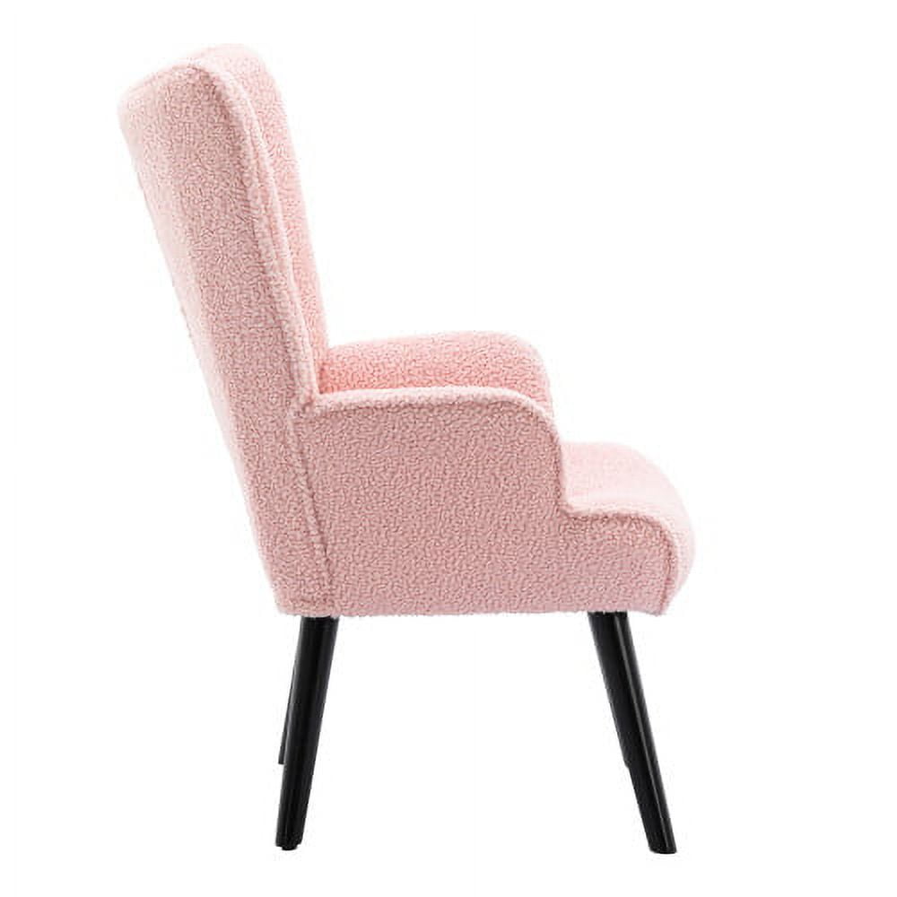 Accent Chair Tufted Button Wingback Reading Sofa Chair with Arms Upholstered Tall Back Teddy Fleece Fabric Desk Chair with Solid Wood Legs for Living Room Bedroom Waiting Room