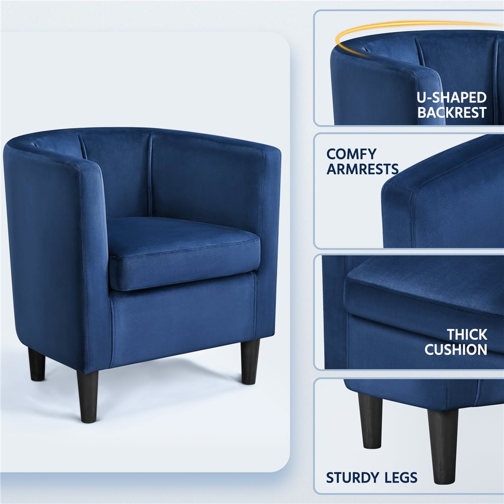 Alden Design Contemporary Barrel Accent Chair, Blue Velvet