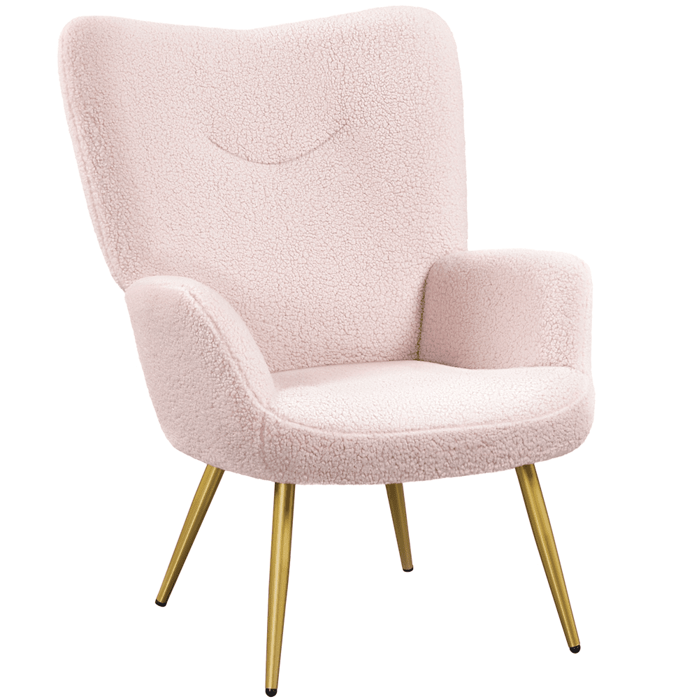 Yaheetech Modern Boucle Fabric Accent Chair with Tapered Legs,Set of 2,Pink