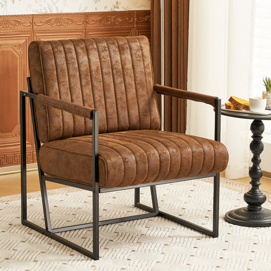 AUSTUFF Leather Accent Chair with Metal Frame, Brown