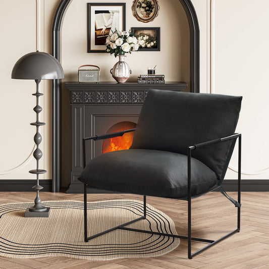 AUSTUFF Living Room Chair Sling Accent Chair with Metal Frame, Black