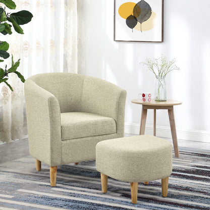 Accent Arm Chair with Ottoman, Modern Home Leisure Reading Chair Footrest Single Sofa, Light Yellow