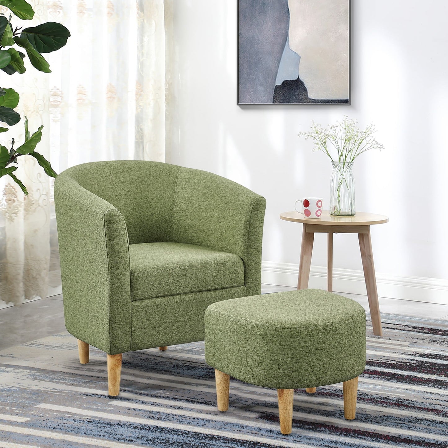 Accent Arm Chair with Ottoman, Modern Home Leisure Reading Chair with Footrest Single Sofa, Green