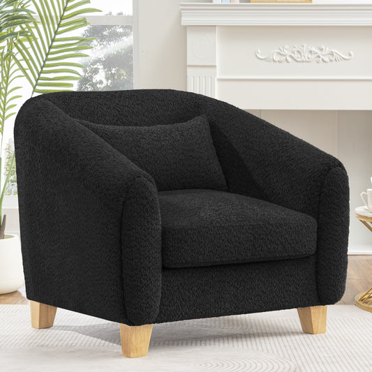 Accent Chair,Fabric Upholstered Comfy Reading Armchair for Living Room,Bedroom Single Seat Sofa Chair with Wood Base,Black