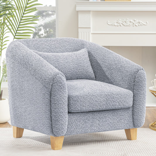 Accent Chair,Fabric Upholstered Comfy Reading Armchair for Living Room,Bedroom Single Seat Sofa Chair with Wood Base,Light Grey