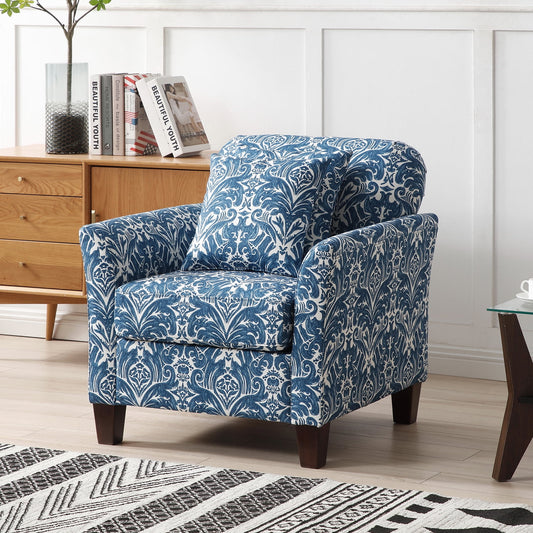 Accent Chair Upholstered Armchair with 2 Throw Lumbar Pillows Fabric Club Lounge Sofa Wood Leg Living Bedroom Home Office Indigo