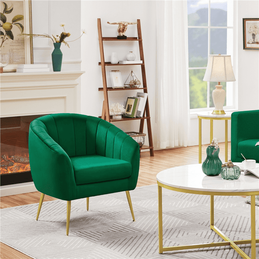 Alden Design Barrel Accent Chair with Gold Metal Legs, Green