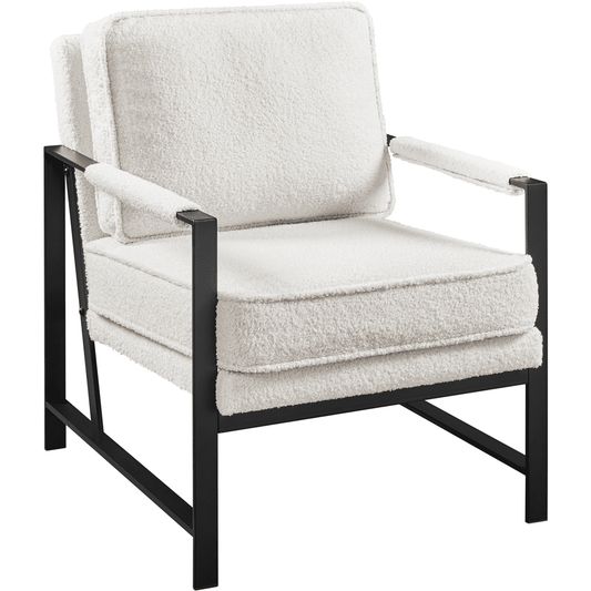 Alden Design Mid-Century Modern Accent Chair with Metal Frame, Ivory Boucle Fabric