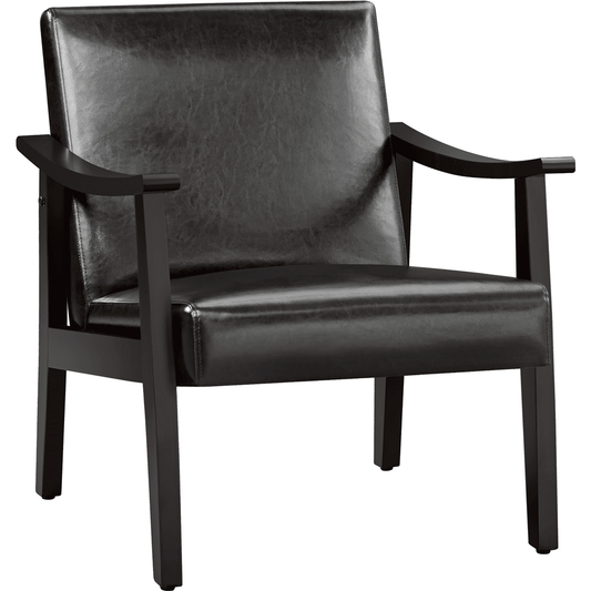 Alden Design Mid-Century Modern Accent Chair with Wooden Frame, Black Faux Leather