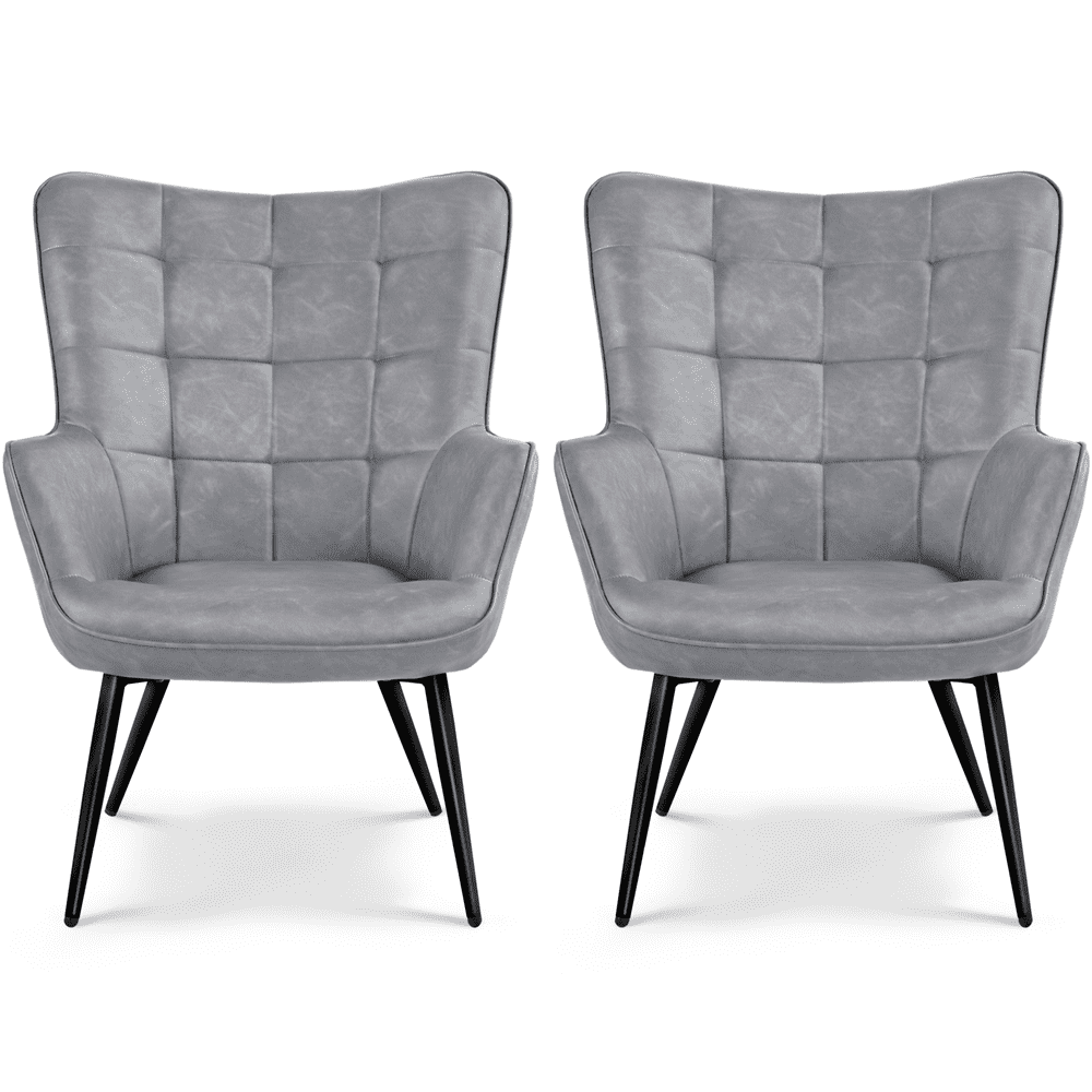 Alden Design Mid-Century Modern Faux Leather Wingback Accent Chair, Set of 2, Gray