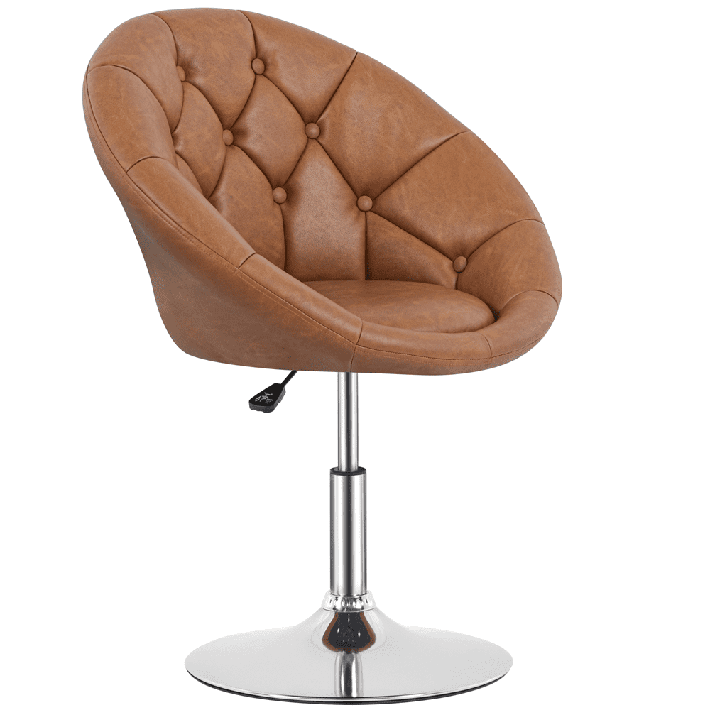 Alden Design Modern Tufted Adjustable Barrel Swivel Accent Chair, Retro Brown Faux Leather