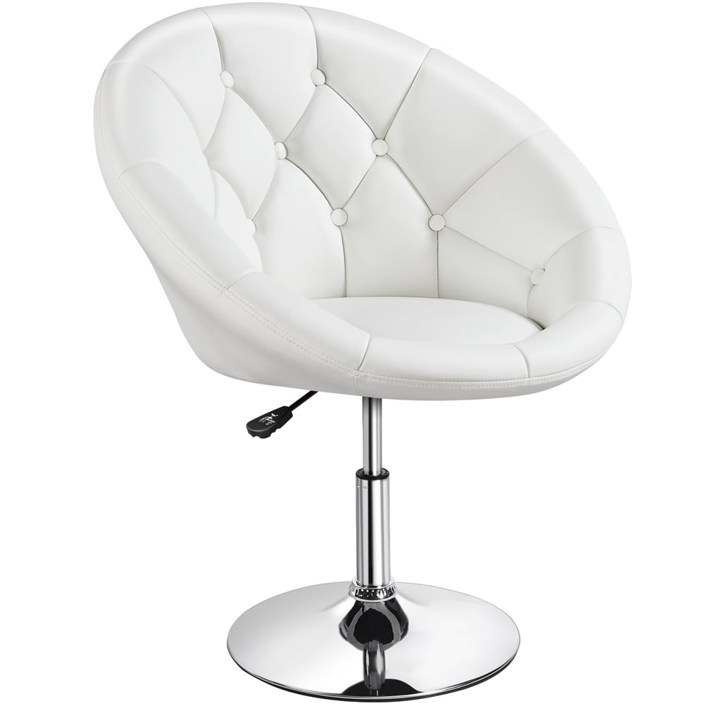 Alden Design Modern Tufted Adjustable Barrel Swivel Accent Chair, White Faux Leather