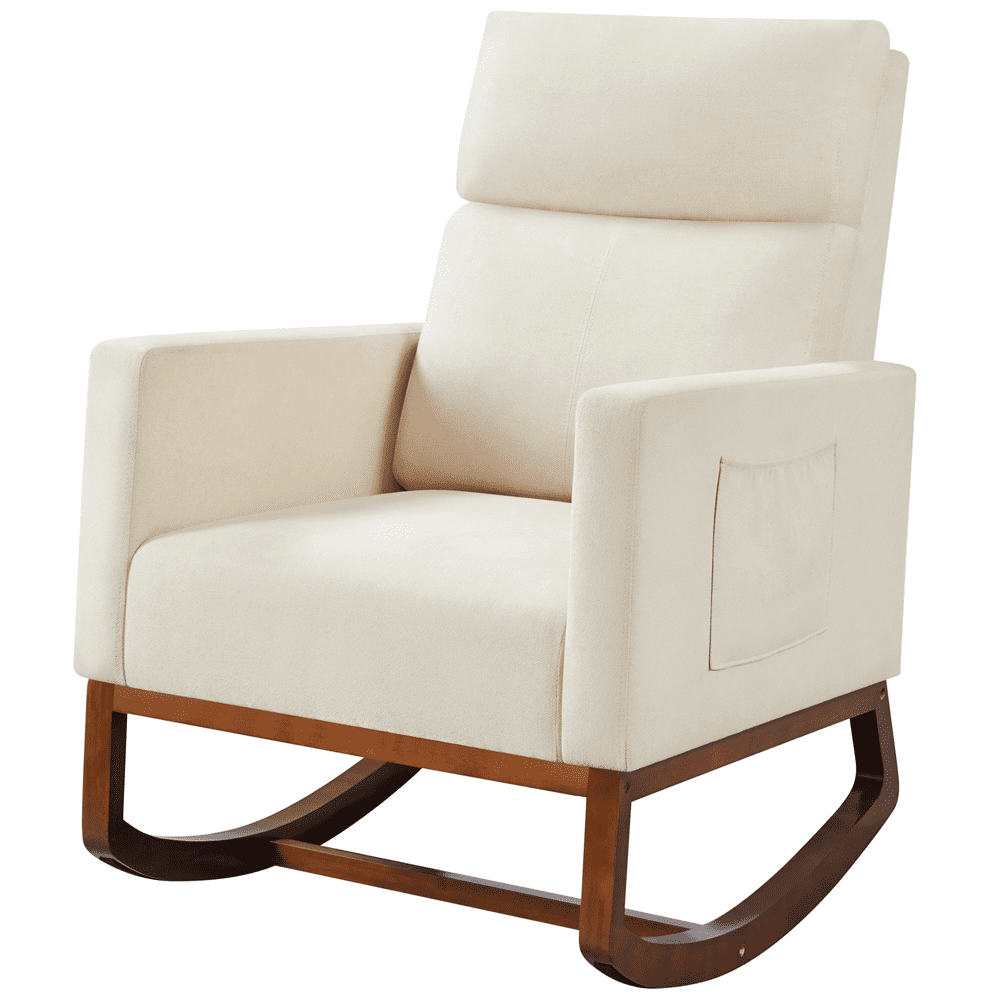 Alden Design Upholstered Rocking Accent Chair, Beige