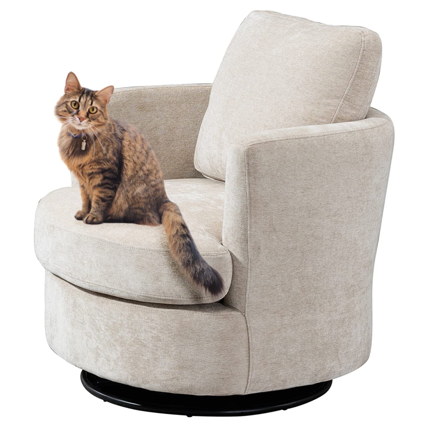 Aukfa 32in Wide Swivel Barrel Chair Accent Chair with Pillow for Living Room Bedroom, Chenille, Beige