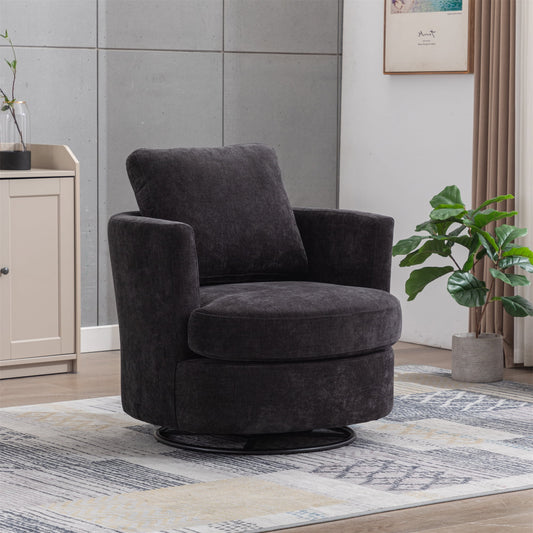 Aukfa 32in Wide Swivel Barrel Chair Accent Chair Read Chair for Living Room Bedroom, Chenille, Black