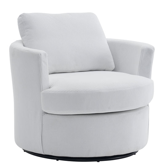 Aukfa 32in Swivel Accent Chair Barrel Chair with Pillow for Living Room Bedroom, Corduroy, Beige