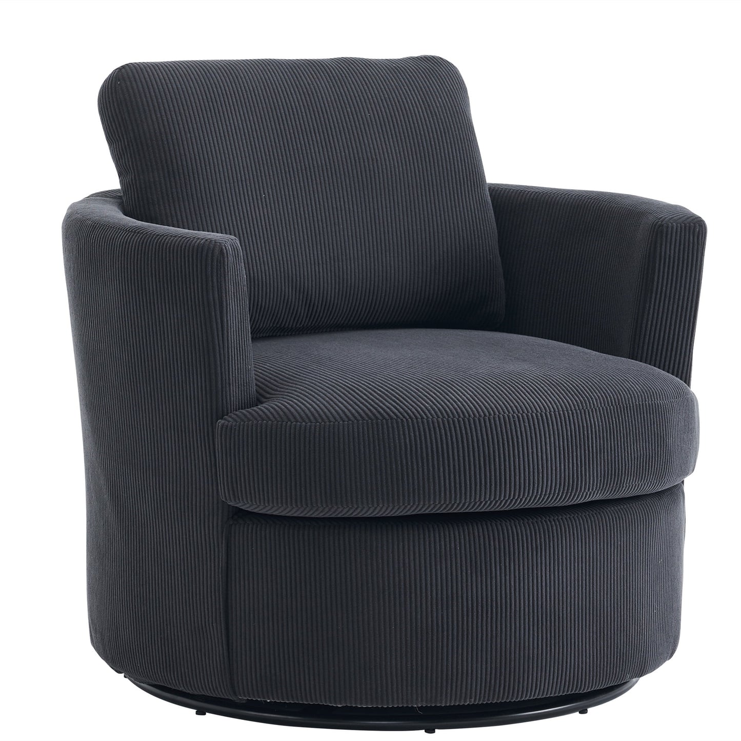 Aukfa 32in Swivel Accent Chair Barrel Chair with Pillow for Living Room Bedroom, Corduroy, Black