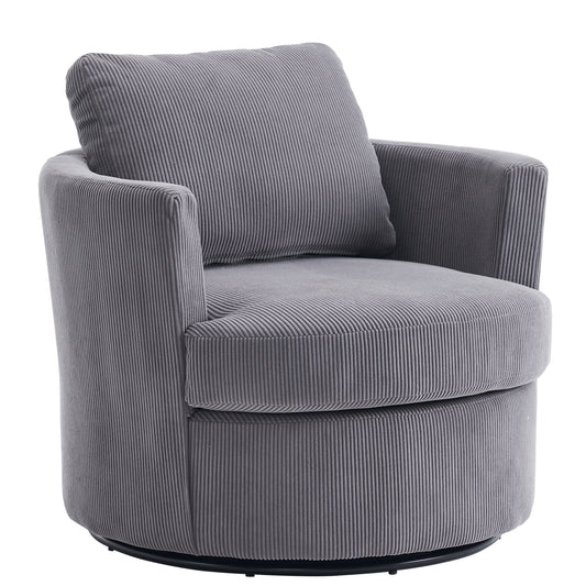 Aukfa 32in Swivel Accent Chair Barrel Chair with Pillow for Living Room Bedroom, Corduroy, Gray