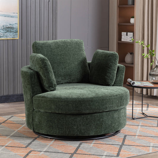 Aukfa 42in Oversized Swivel Accent Chair Barrel Chair w/ 3 Pillows for Living Room, Chenille, Green