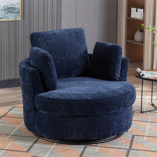 Aukfa 42in Oversized Swivel Accent Chair Barrel Chair w/ 3 Pillows for Living Room, Chenille, Navy