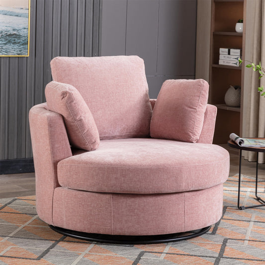 Aukfa 42in Oversized Swivel Accent Chair Barrel Chair w/ 3 Pillows for Living Room, Chenille, Pink