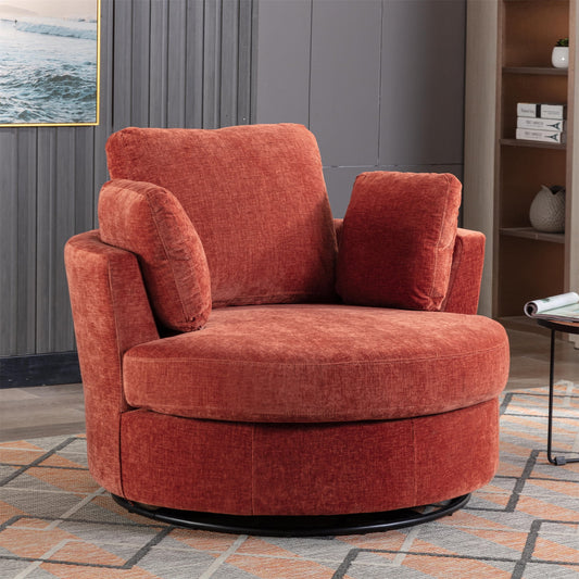 Aukfa 42in Oversized Swivel Accent Chair Barrel Chair w/ 3 Pillows for Living Room, Chenille, Terracotta