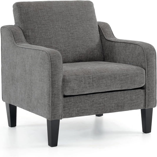 VINGLI High Back, Large Arm, Wide Chair, Grey Chenille Upholstered Armchair for Home Office, Apartment