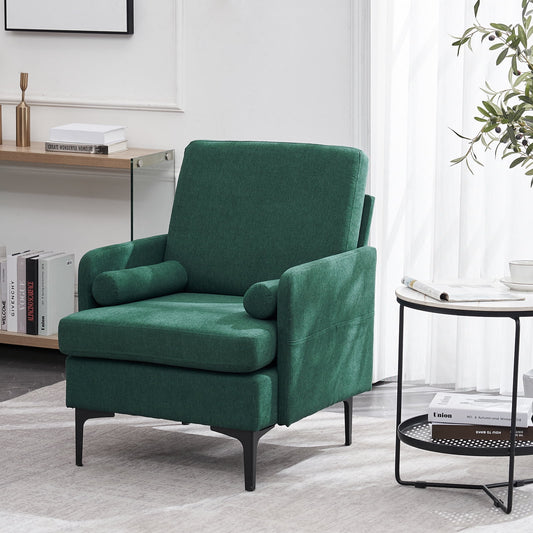 VINGLI Extra Wide Deep Accent Chair, Emerald Green Mid Century Chair Reading Chair Sofa Chair with Side Pocket for Living Room