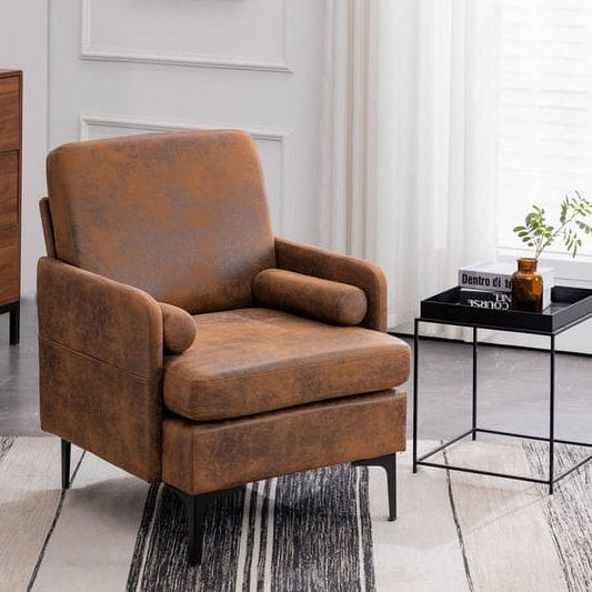 VINGLI Extra Wide Deep Accent Chair, Rustic Mid Century Chair Reading Chair Sofa Chair with Side Pocket for Living Room/Bedroom