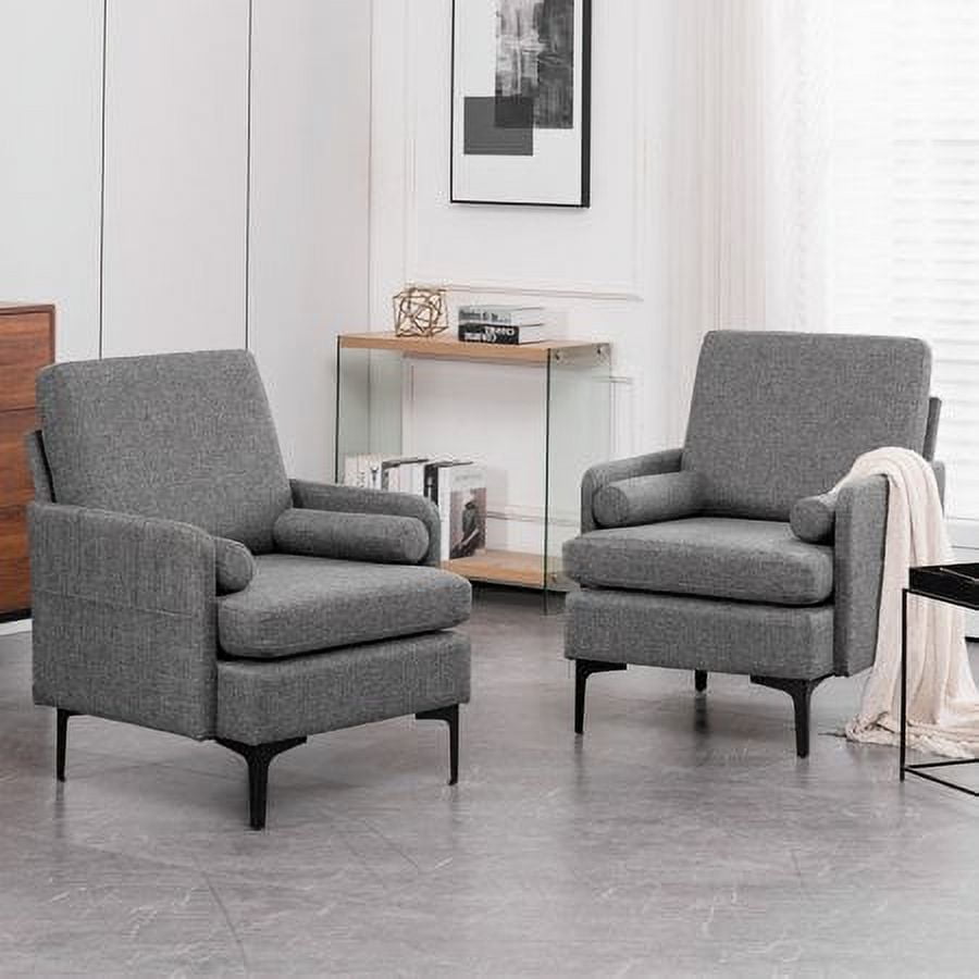 VINGLI Set of 2 Modern Wide Arm Lounge Chairs, Grey Mid Century with Side Pocket