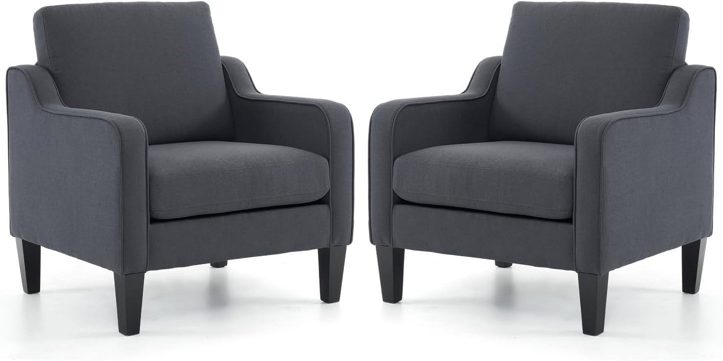 VINGLI Living Room Chairs Set of 2, Dark Grey Accent Chairs Mid Century Modern Chair Upholstered Arm Chair with Scooped Arms for Small Space, Bedroom, Apartment, Home Office