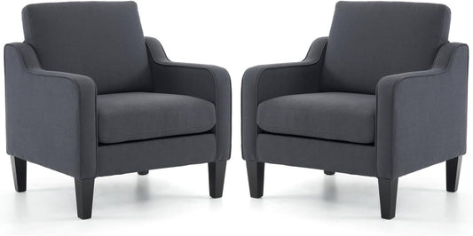 VINGLI Living Room Chairs Set of 2, Dark Grey Accent Chairs Mid Century Modern Chair Upholstered Arm Chair with Scooped Arms for Small Space, Bedroom, Apartment, Home Office