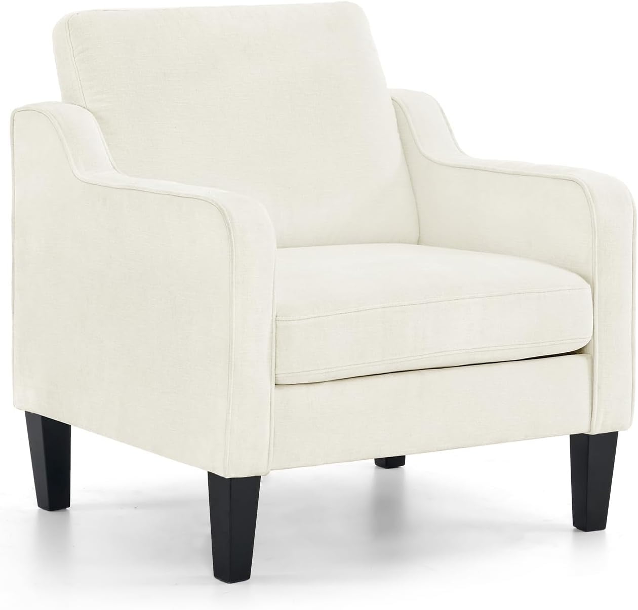 VINGLI Living Room Chairs White Accent Chair Soft Chenille Comfy Arm Chair Mid Century Modern Sofa Chair for Small Spaces Bedroom, Home Offfice, Apartment, Lounge