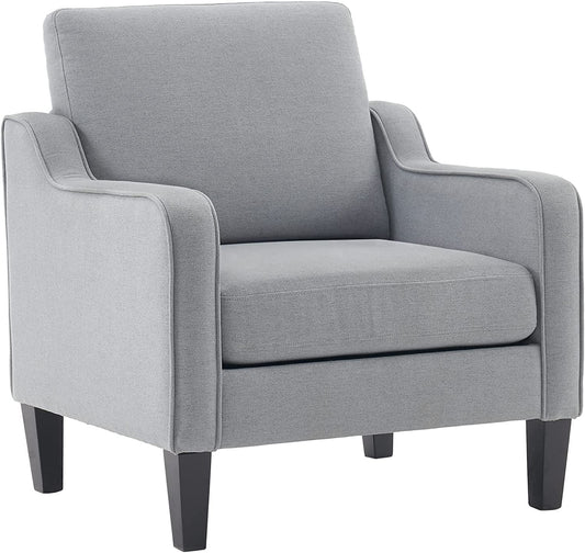 VINGLI Mid Century Modern Accent Chair,Light Grey Fabric Chairs for Living Room Upholstered Armchair with Scooped Arms for Bedroom,Apartment,Studio,Office,Waiting Room