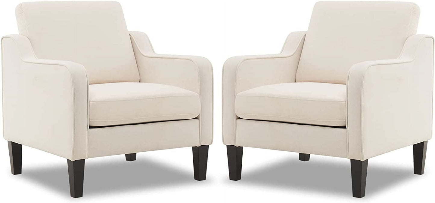 VINGLI Modern Accent Chairs Set of 2,Comfy Beige Armchair for Bedroom,Living Room Upholstered Sofa Chair Reading Chair for Small Spaces