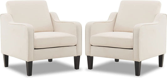 VINGLI Modern Accent Chairs Set of 2,Comfy Beige Armchair for Bedroom,Living Room Upholstered Sofa Chair Reading Chair for Small Spaces