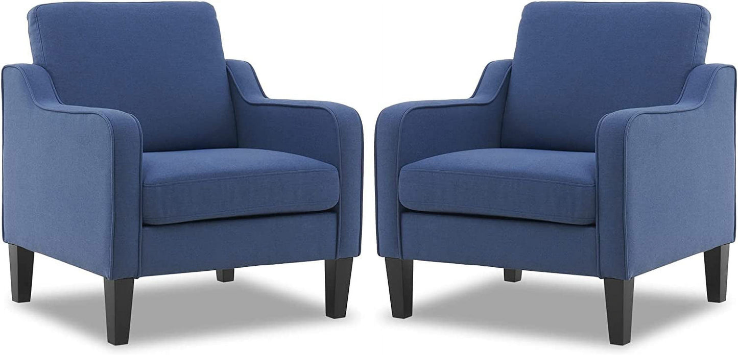 VINGLI Modern Accent Chairs Set of 2,Comfy Blue Armchair for Bedroom,Living Room Upholstered Sofa Chair Reading Chair for Small Spaces