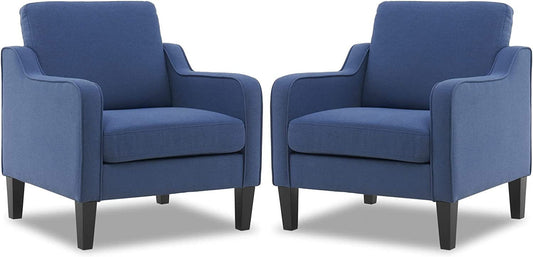 VINGLI Modern Accent Chairs Set of 2,Comfy Blue Armchair for Bedroom,Living Room Upholstered Sofa Chair Reading Chair for Small Spaces