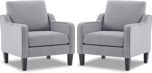 VINGLI Set of 2 Modern Comfy Grey Accent Arm Chairs for Bedroom/Living Room, Small Spaces