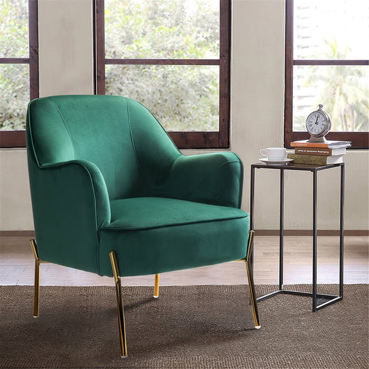 Velvet Upholstered Accent Chair Metal Legs Curved Backrest Lounge Home Armchair Bedroom Adult Green