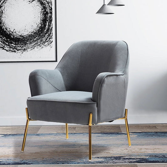 Velvet Upholstered Accent Chair Metal Legs Curved Backrest Lounge Home Armchair Bedroom Adult Grey