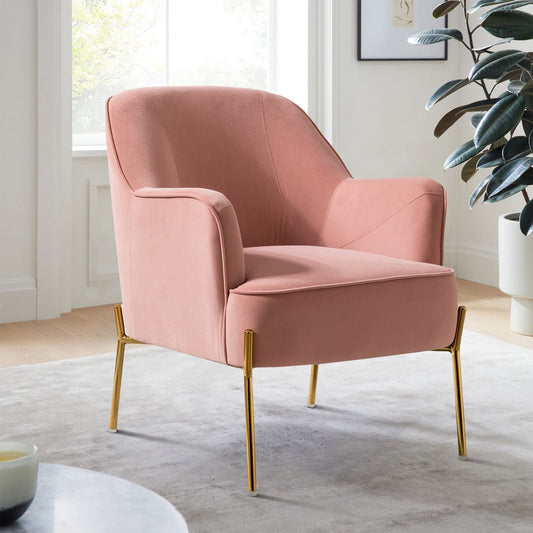 Velvet Upholstered Accent Chair Metal Legs Curved Backrest Lounge Home Armchair Bedroom Adult Pink